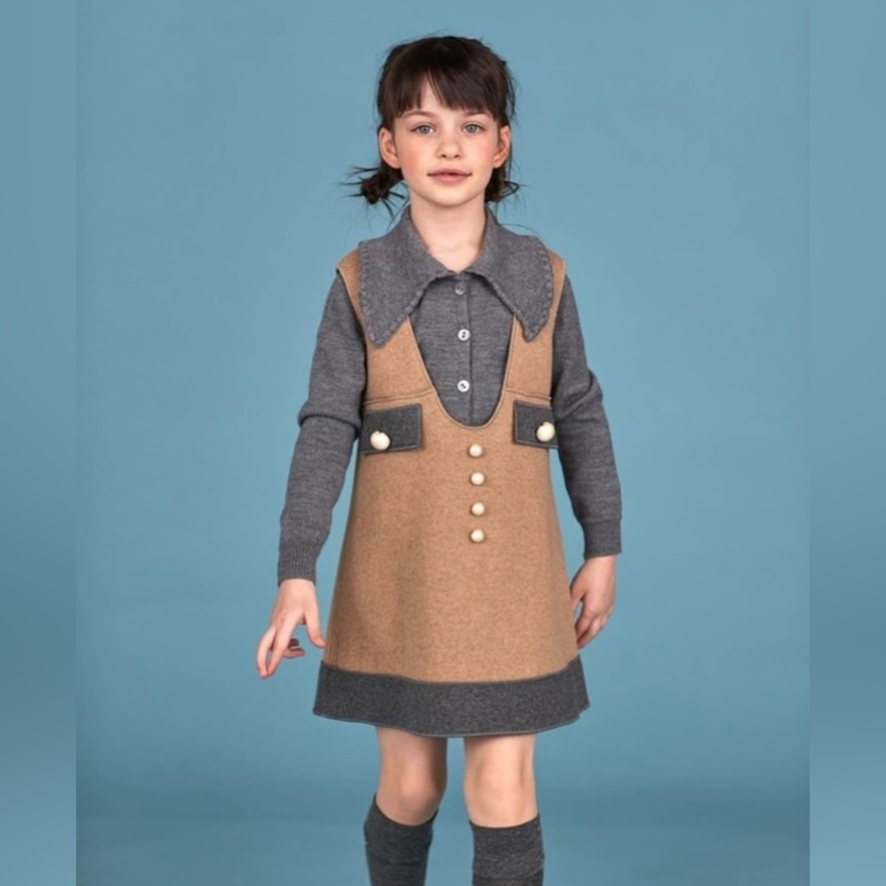 Mimisol Wool Two-Tone Knitted Pinafore Dress